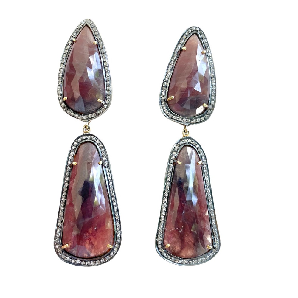 Pair of Indian Pink Sapphire Diamond  Earrings